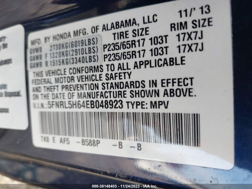 2014 HONDA ODYSSEY EX-L - 5FNRL5H64EB048923