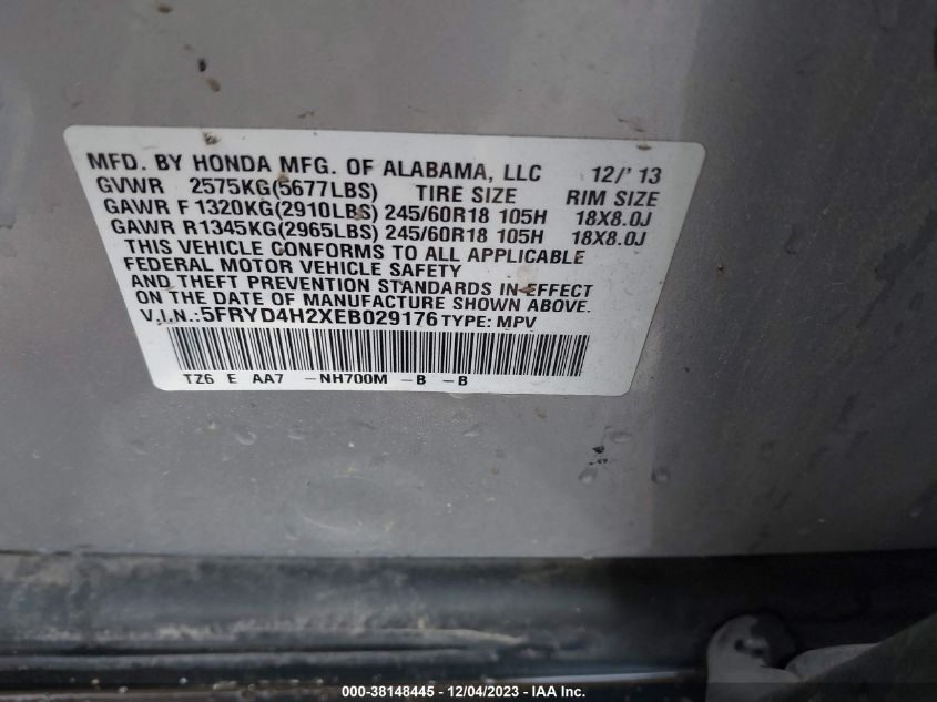 2014 ACURA MDX - 5FRYD4H2XEB029176