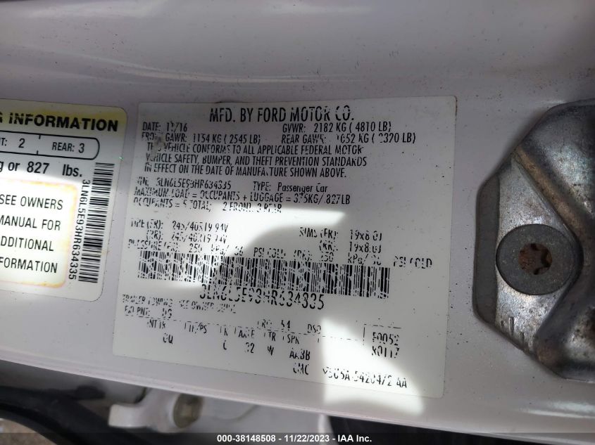 2017 LINCOLN MKZ RESERVE - 3LN6L5E93HR634335