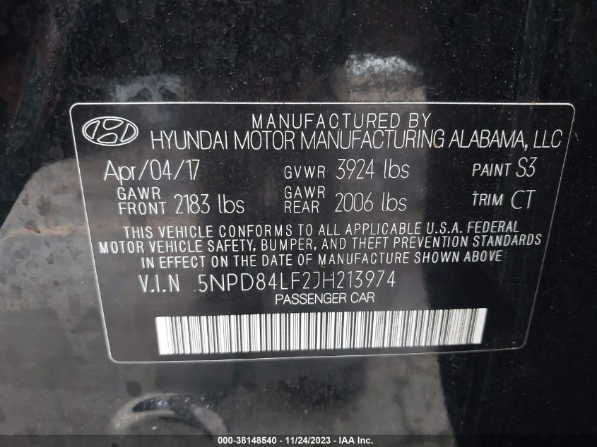 2018 HYUNDAI ELANTRA SEL/VALUE/LIMITED - 5NPD84LF2JH213974