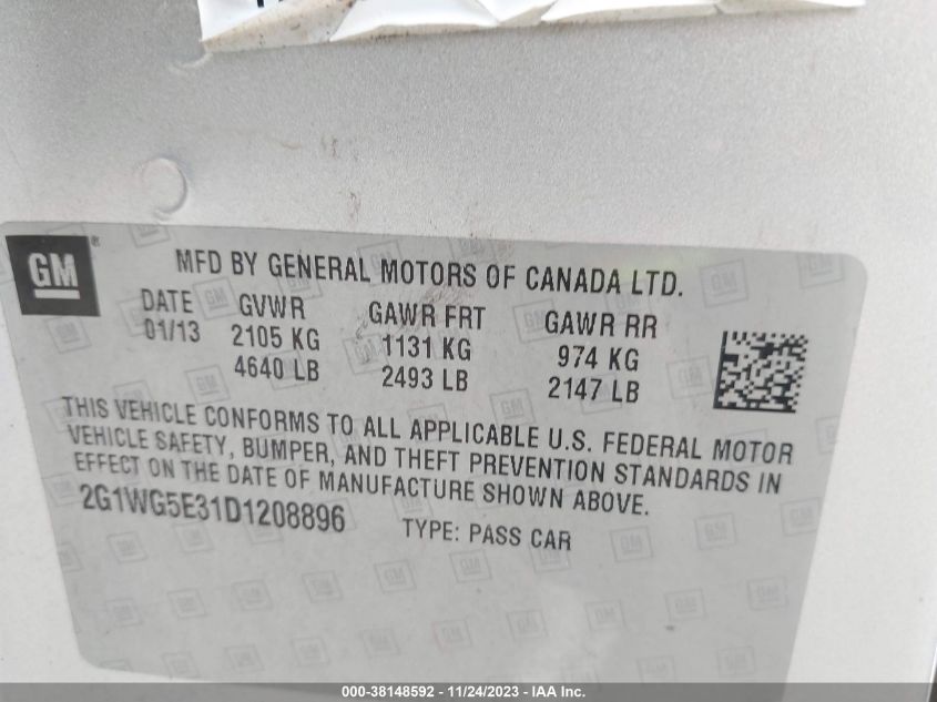 2013 CHEVROLET IMPALA LT - 2G1WG5E31D1208896