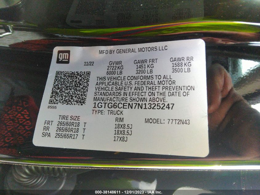 2022 GMC CANYON ELEVATION - 1GTG6CEN7N1325247