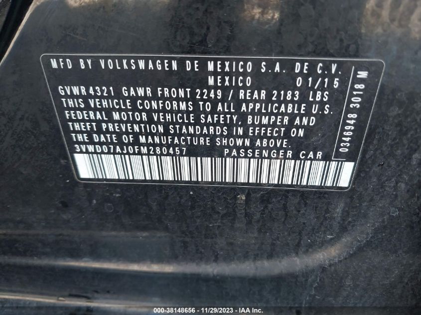 2015 VOLKSWAGEN JETTA 1.8T SE - 3VWD07AJ0FM280457