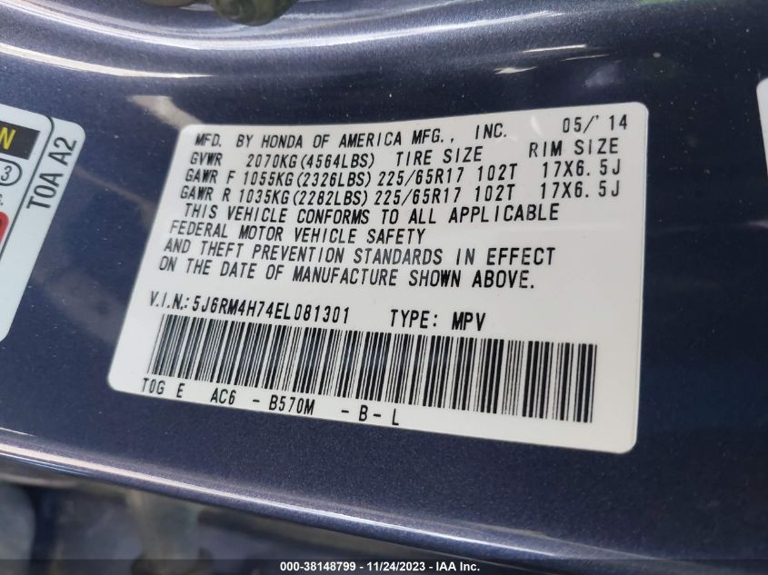 2014 HONDA CR-V EXL - 5J6RM4H74EL081301