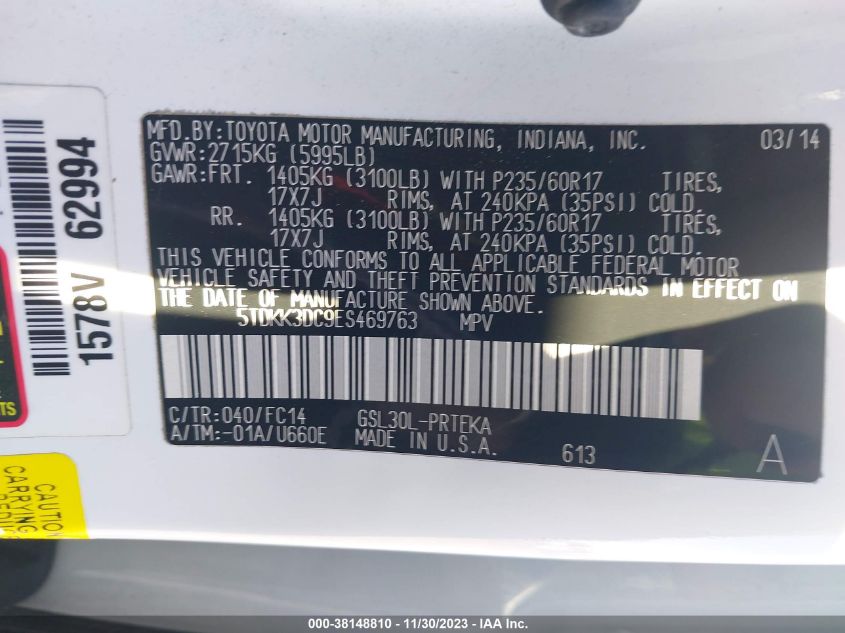 2014 TOYOTA SIENNA LE V6 8 PASSENGER - 5TDKK3DC9ES469763