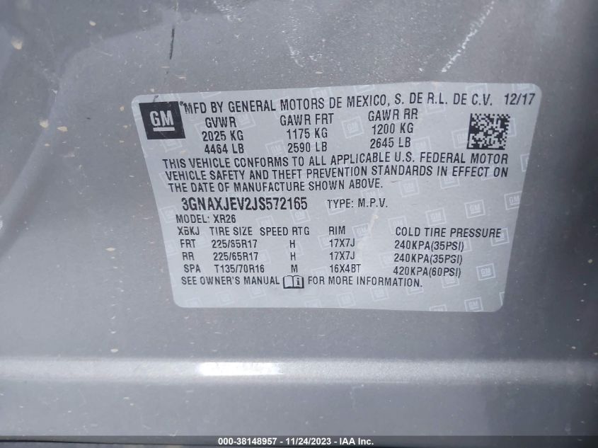 2018 CHEVROLET EQUINOX LT - 3GNAXJEV2JS572165