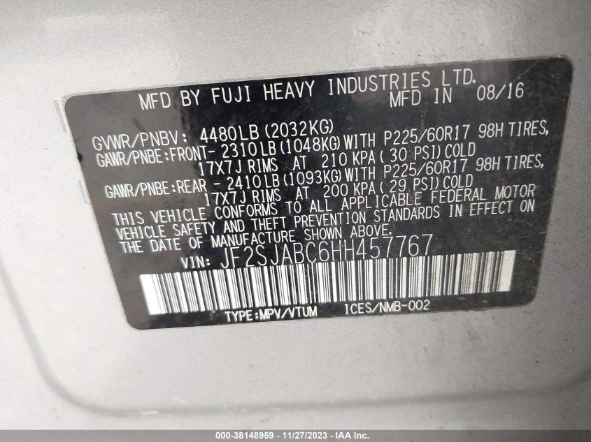 2017 SUBARU FORESTER 2.5I - JF2SJABC6HH457767
