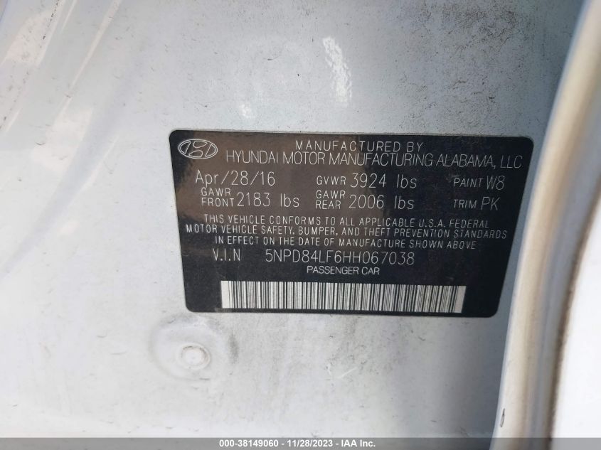 2017 HYUNDAI ELANTRA SE - 5NPD84LF6HH067038