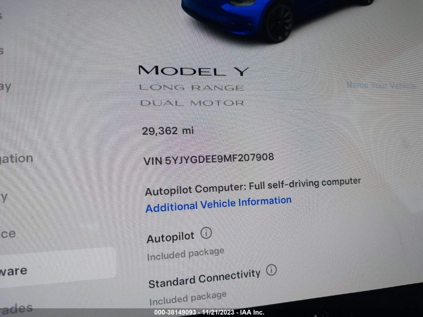 2021 TESLA MODEL Y LONG RANGE DUAL MOTOR - 5YJYGDEE9MF207908
