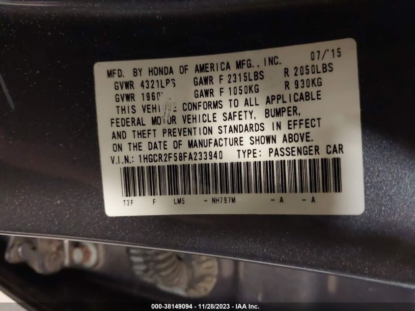 2015 HONDA ACCORD SPORT - 1HGCR2F58FA233940