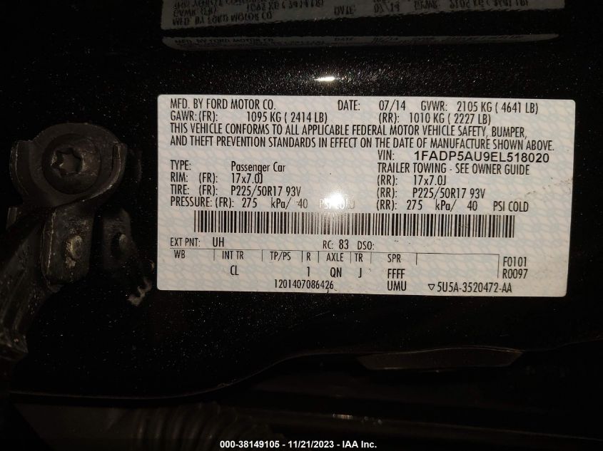 2014 FORD C-MAX HYBRID SE - 1FADP5AU9EL518020