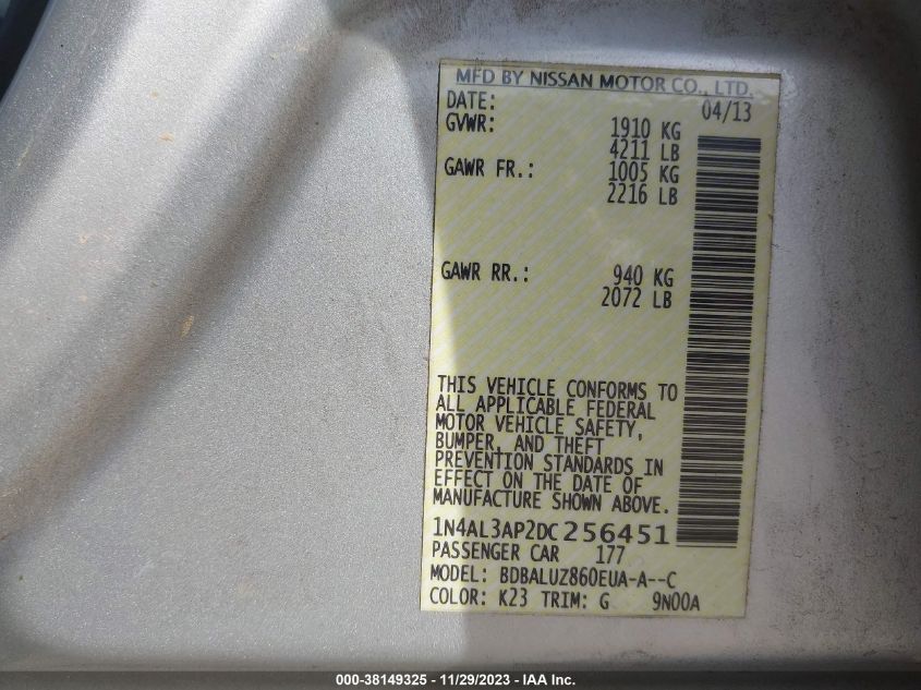 2013 NISSAN ALTIMA 2.5 SV - 1N4AL3AP2DC256451