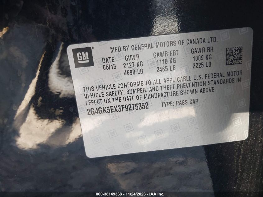 2015 BUICK REGAL - 2G4GK5EX3F9275352