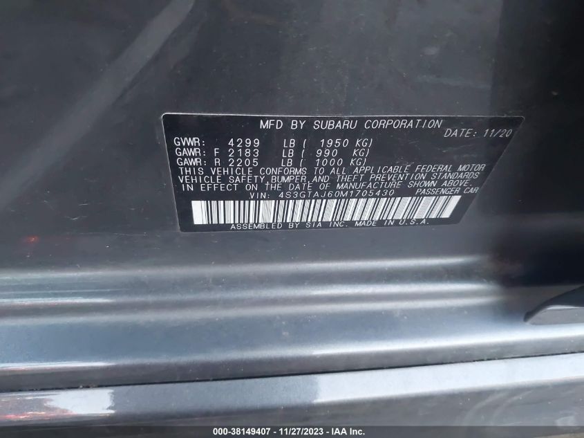 2021 SUBARU IMPREZA SPORT 5-DOOR - 4S3GTAJ60M1705430