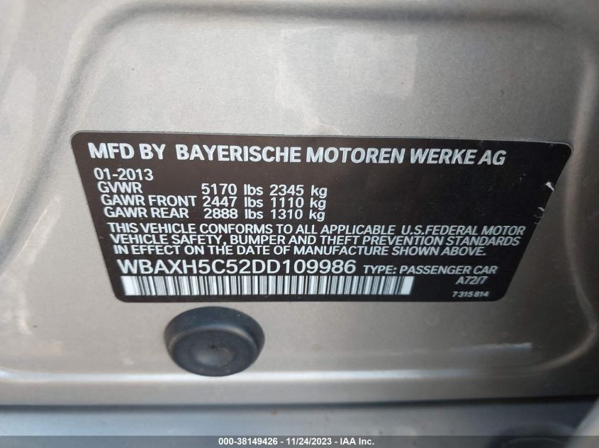 2013 BMW 528I XDRIVE - WBAXH5C52DD109986