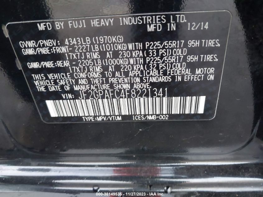 2015 SUBARU XV CROSSTREK 2.0I PREMIUM - JF2GPAFC4F8221341