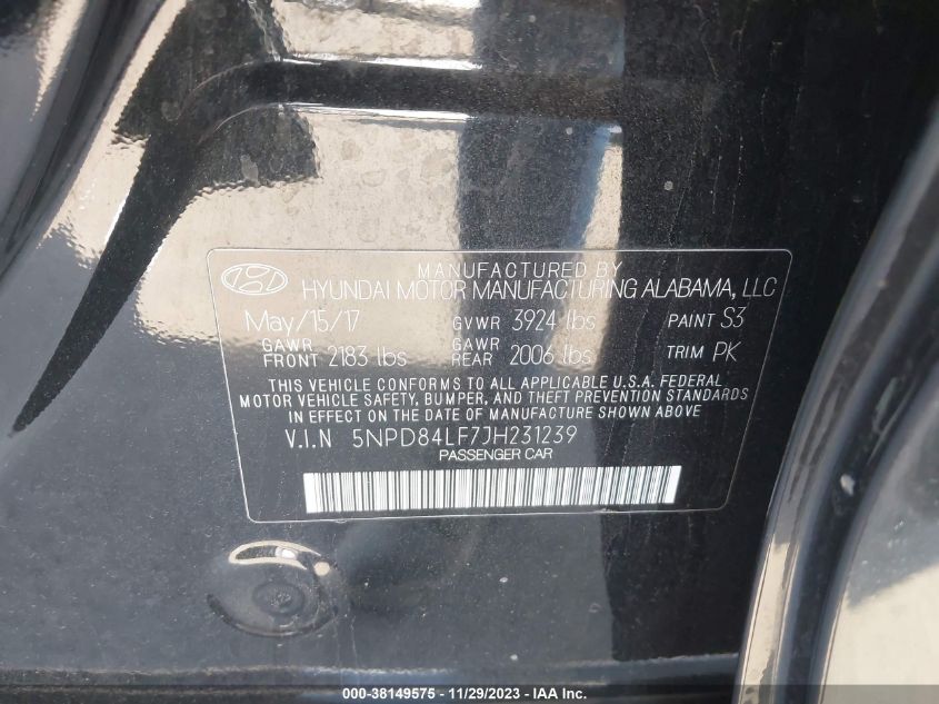2018 HYUNDAI ELANTRA SEL - 5NPD84LF7JH231239