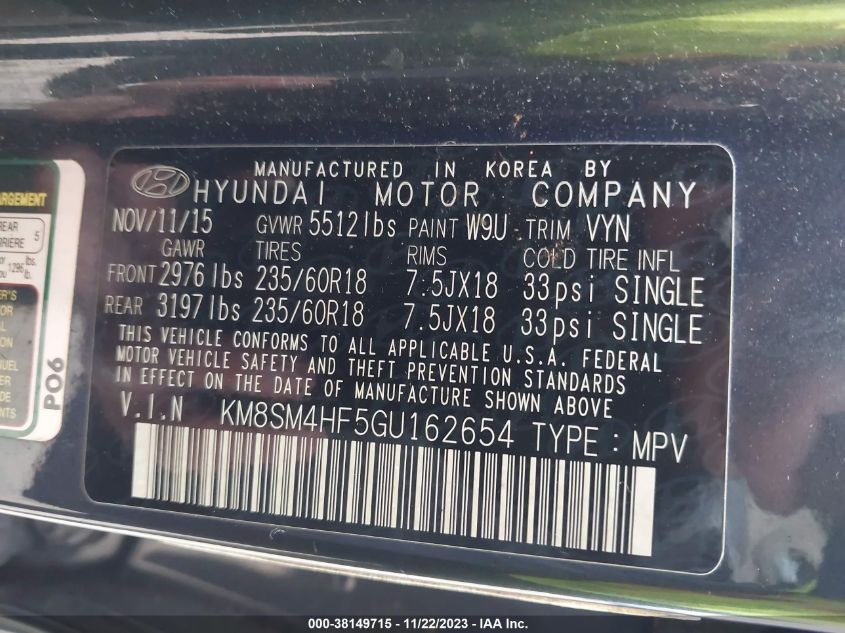 2016 HYUNDAI SANTA FE SE - KM8SM4HF5GU162654