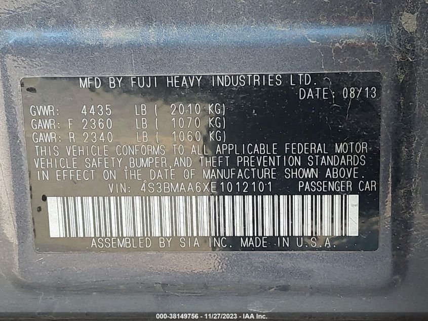 2014 SUBARU LEGACY 2.5I - 4S3BMAA6XE1012101