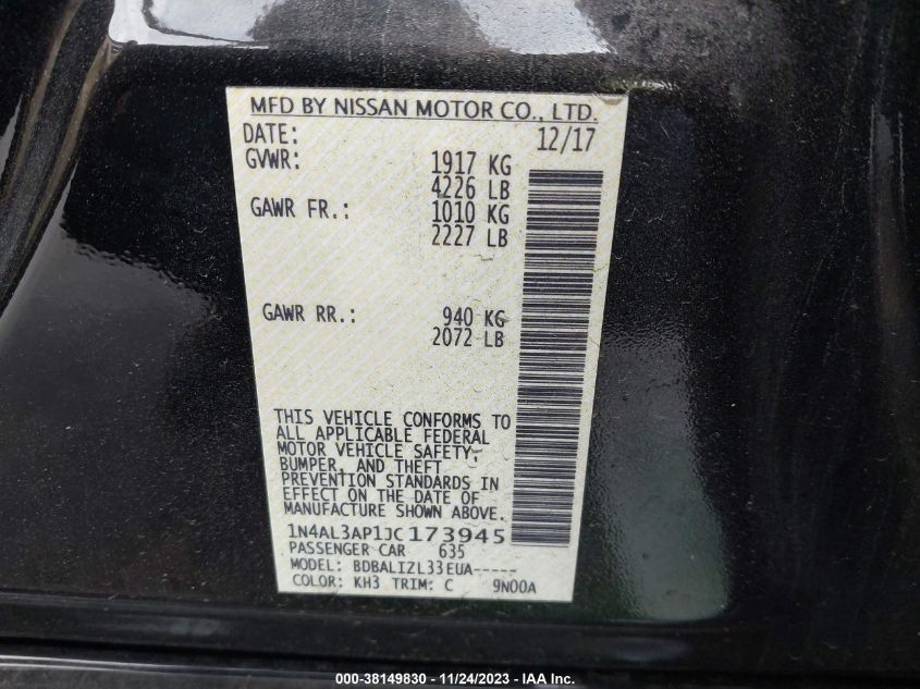 2018 NISSAN ALTIMA 2.5 SV - 1N4AL3AP1JC173945