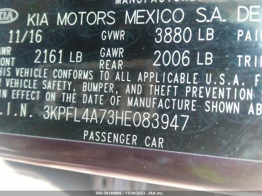 2017 KIA FORTE LX - 3KPFL4A73HE083947