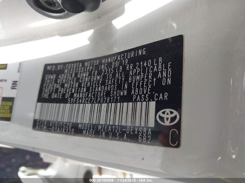 2020 TOYOTA COROLLA SE/NIGHT SHADE - 5YFS4RCE7LPG28171