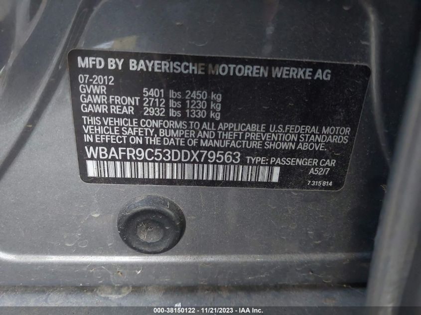 2013 BMW 550I - WBAFR9C53DDX79563