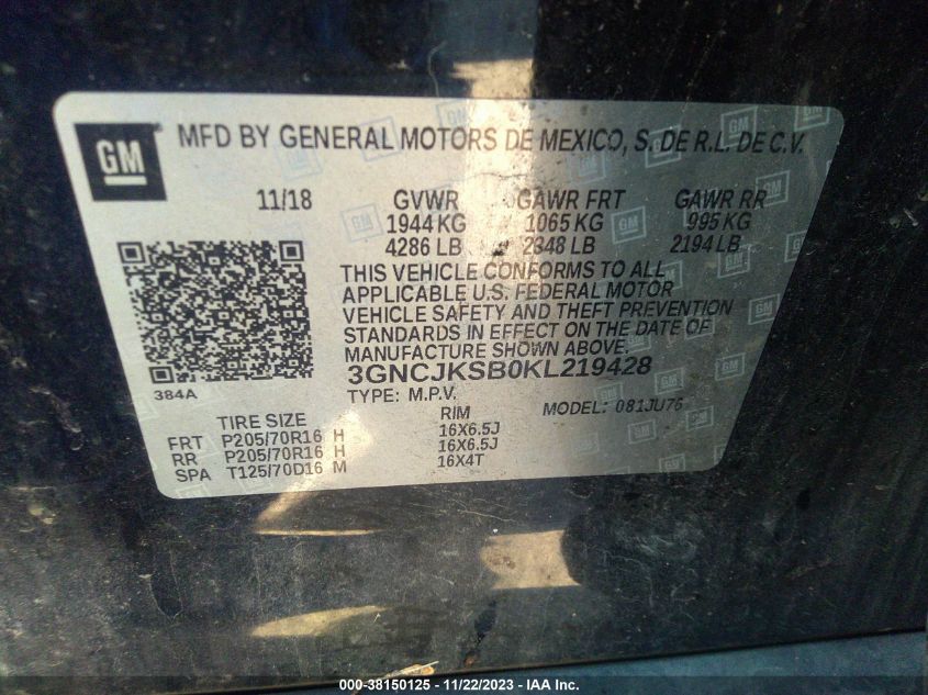2019 CHEVROLET TRAX LS - 3GNCJKSB0KL219428