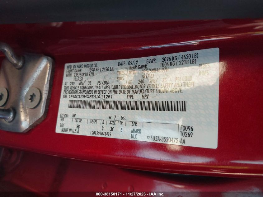 2013 FORD ESCAPE SEL - 1FMCU0HX8DUA11261