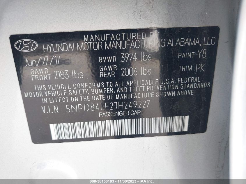 2018 HYUNDAI ELANTRA SEL/VALUE/LIMITED - 5NPD84LF2JH249227