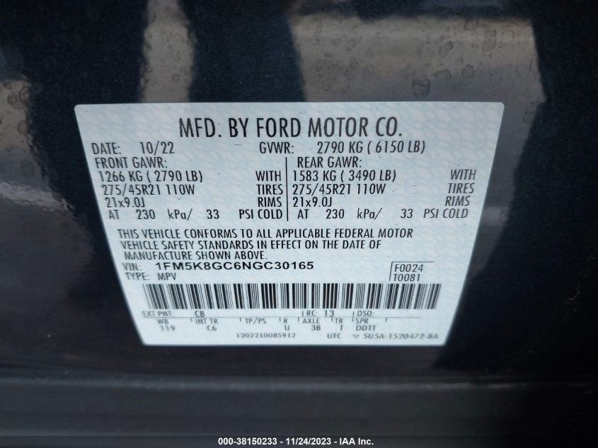 2022 FORD EXPLORER ST - 1FM5K8GC6NGC30165