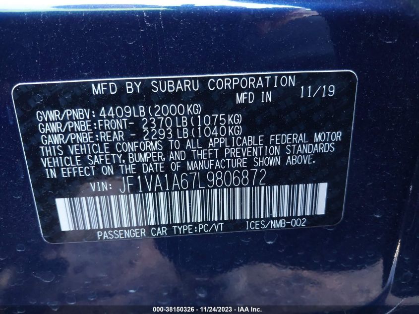 2020 SUBARU WRX - JF1VA1A67L9806872