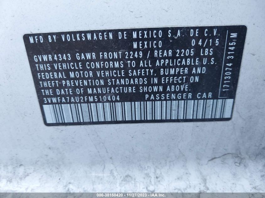 2015 VOLKSWAGEN GOLF SPORTWAGEN TDI SE 4-DOOR - 3VWFA7AU2FM510404