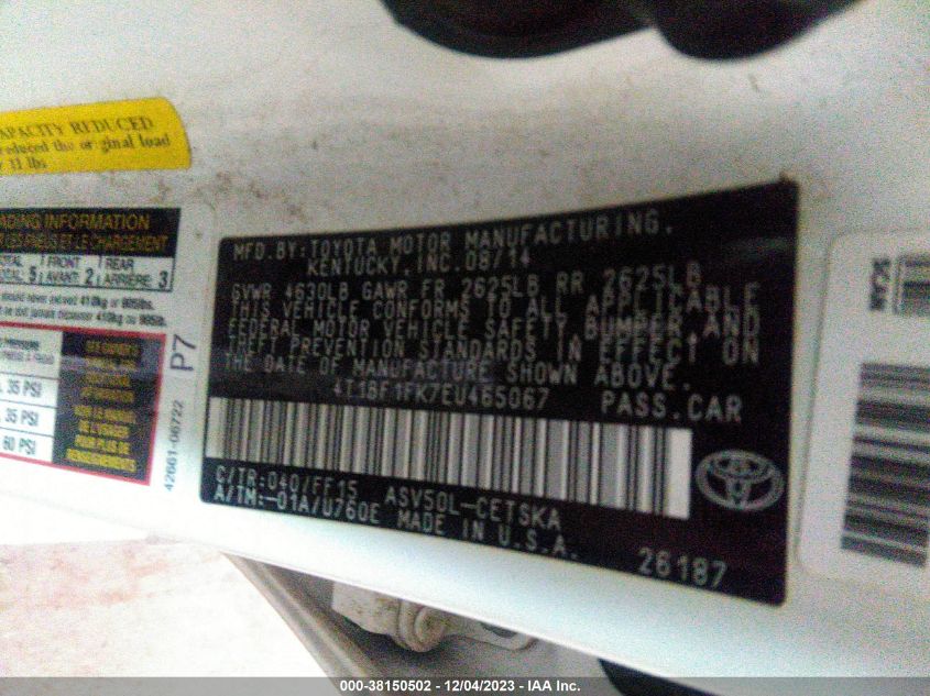 2014 TOYOTA CAMRY L/SE/LE/XLE - 4T1BF1FK7EU465067