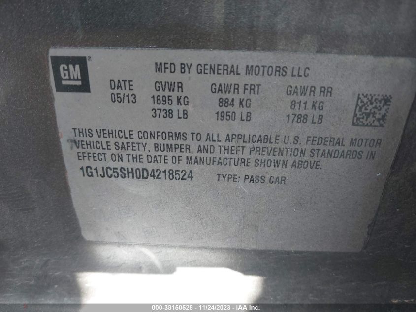 2013 CHEVROLET SONIC LT AUTO - 1G1JC5SH0D4218524