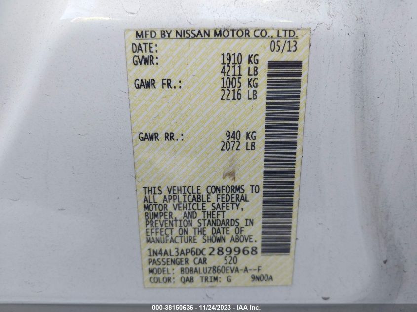 2013 NISSAN ALTIMA 2.5/S/SV/SL - 1N4AL3AP6DC289968