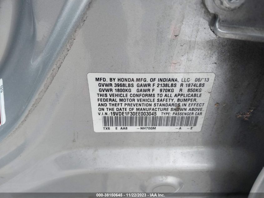 2014 ACURA ILX 2.0L - 19VDE1F30EE003045