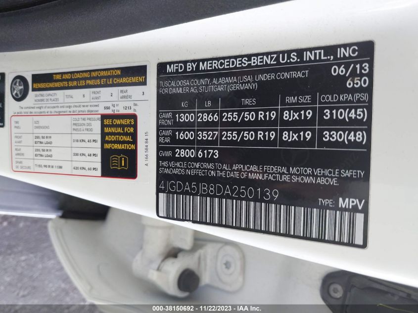 2013 MERCEDES-BENZ ML 350 - 4JGDA5JB8DA250139