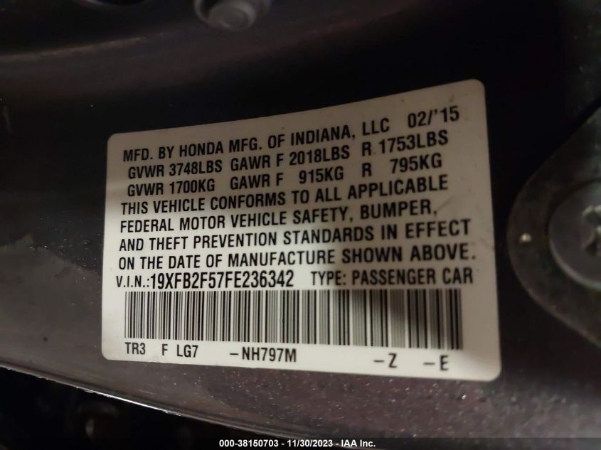 2015 HONDA CIVIC LX - 19XFB2F57FE236342