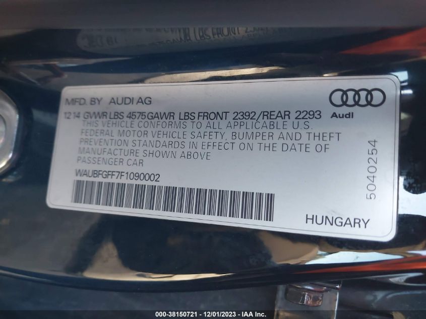 2015 AUDI A3 PREMIUM - WAUBFGFF7F1090002