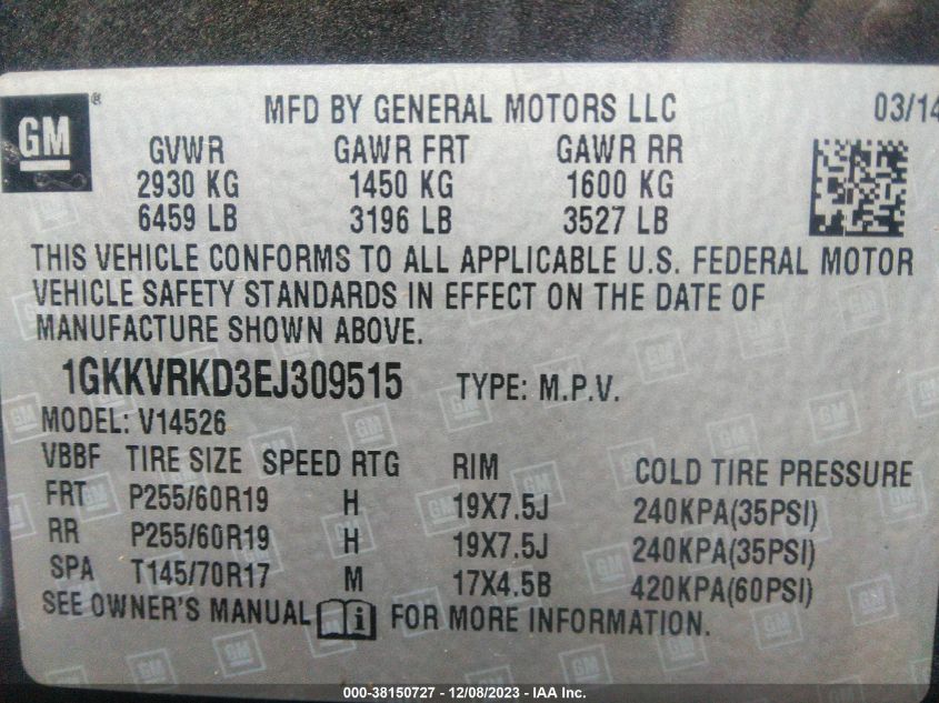 2014 GMC ACADIA SLT-1 - 1GKKVRKD3EJ309515