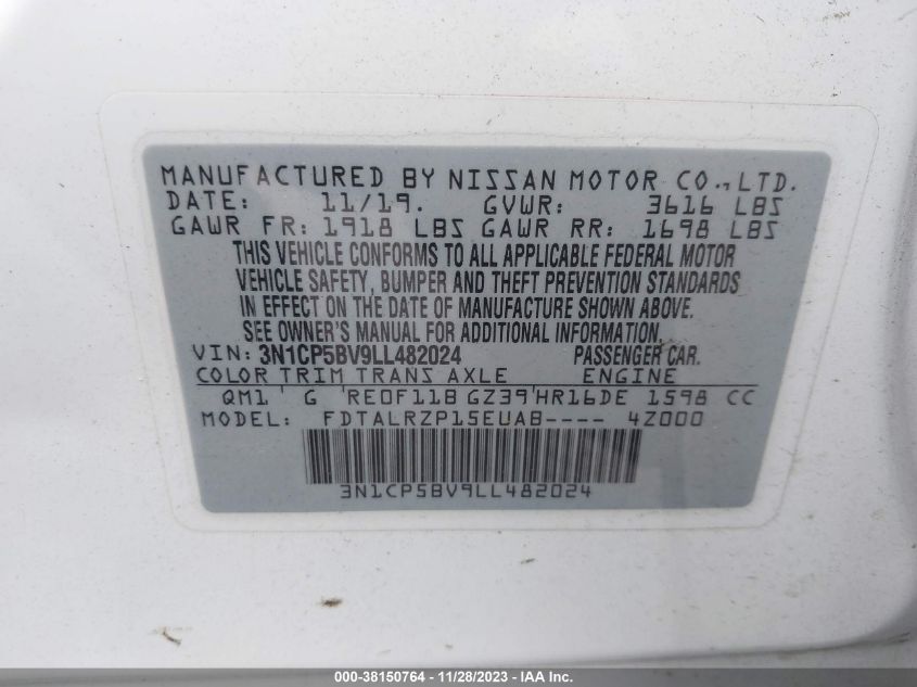 2020 NISSAN KICKS S XTRONIC CVT - 3N1CP5BV9LL482024