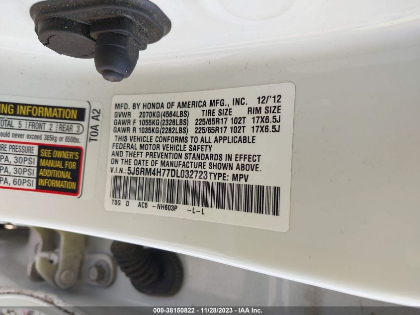 2013 HONDA CR-V EX-L - 5J6RM4H77DL032723