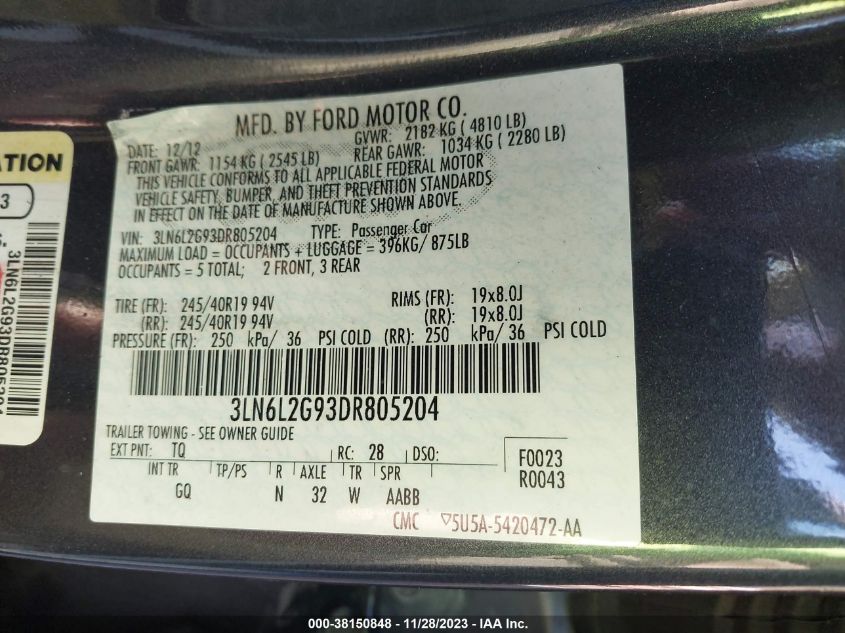 2013 LINCOLN MKZ - 3LN6L2G93DR805204
