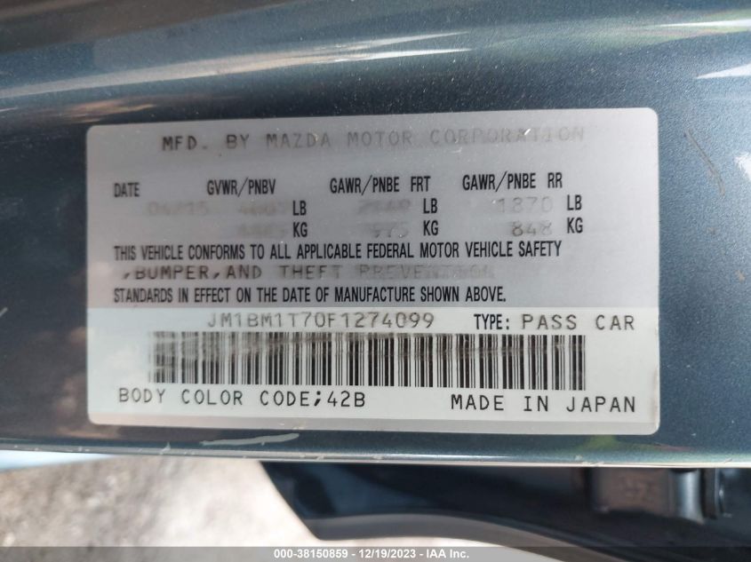 2015 MAZDA MAZDA3 I SV - JM1BM1T70F1274099
