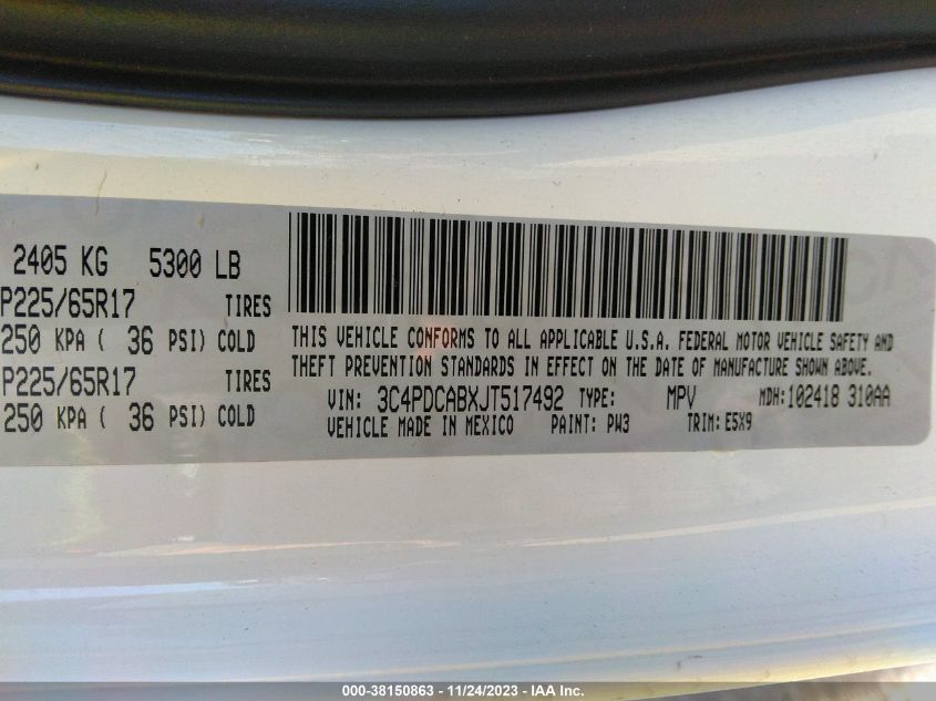2018 DODGE JOURNEY SE - 3C4PDCABXJT517492