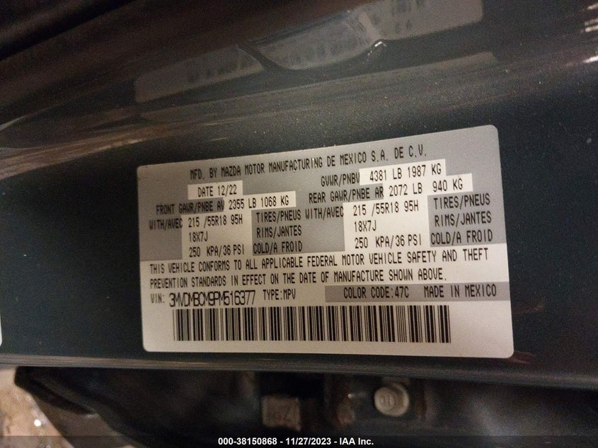 VIN 3MVDMBCM9PM516377 2023 MAZDA CX-30 PREFERRED