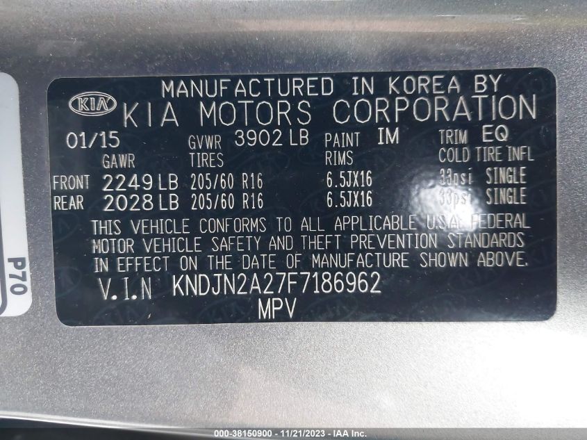 2015 KIA SOUL BASE - KNDJN2A27F7186962
