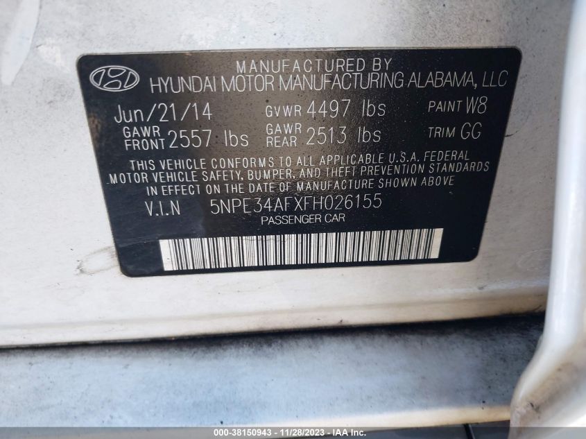 2015 HYUNDAI SONATA LIMITED - 5NPE34AFXFH026155