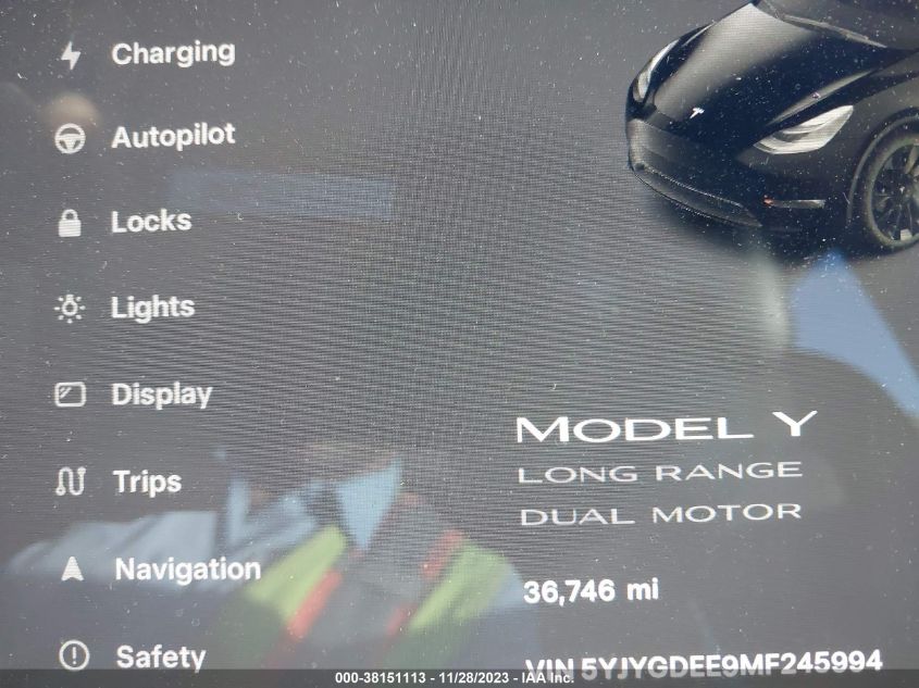 2021 TESLA MODEL Y LONG RANGE DUAL MOTOR - 5YJYGDEE9MF245994